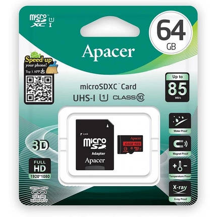 Карта пам'яті для домофону microSDXC Apacer 64 GB class 10 UHS-1, фото 1