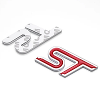 Эмблема шильдик логотип надпись ST решетки радиатора Ford (Форд) 75*30мм (Хром+красный) (Металл)