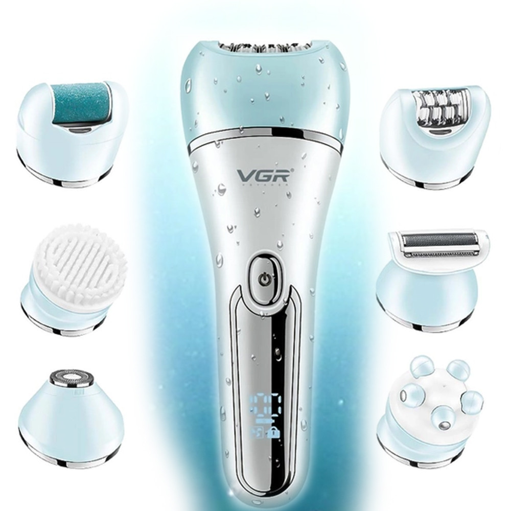 Епілятор для обличчя і тіла 6в1, з USB VGR V-733, Блакитний / Епілятор безболісний / Електробритва, фото 1