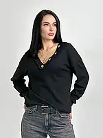 М'ЯКА ТА ЕЛЕГАНТНА ВЕСНЯНА МОДЕЛЬ Жіночий пуловер з гудзиками "Pearl" +ВЕЛИКИЙ РОЗМІР 46-48, Черный
