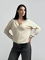 М'ЯКА ТА ЕЛЕГАНТНА ВЕСНЯНА МОДЕЛЬ Жіночий пуловер з гудзиками "Pearl" +ВЕЛИКИЙ РОЗМІР 46-48, Бежевый