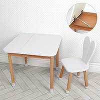 Детский деревянный столик и стульчик "Зайка" 04-025W-BOX Белый