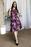Легкое летнее платье фиолетового цвета из софтовой ткани. Принт-цветочный. Размеры с 44 по 64