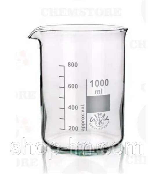 Склянка низька скляна, Н-1-1000 ТС, 1000 мл із носиком та друкованою шкалою. Україна, фото 1
