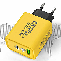 Адаптер для зарядки (65W) 1xUSB 2хType-C / Зарядка для телефона / Блочок для зарядки / Зарядка