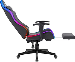 Крісло комп'ютерне Defender Watcher поліуританова з RGB підсвічуванням та підніжкою (Чорний), фото 3
