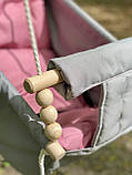 Дитяча тканинна водонепроникна підвісна гойдалка "2 в 1 0+" Гамак-Гойдалка для дому та вулиці Сірий з Рожевим, фото 8