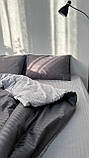 Комплект постільної білизни страйп-сатин двоспальний темно- сірий та світло-сірий, фото 3