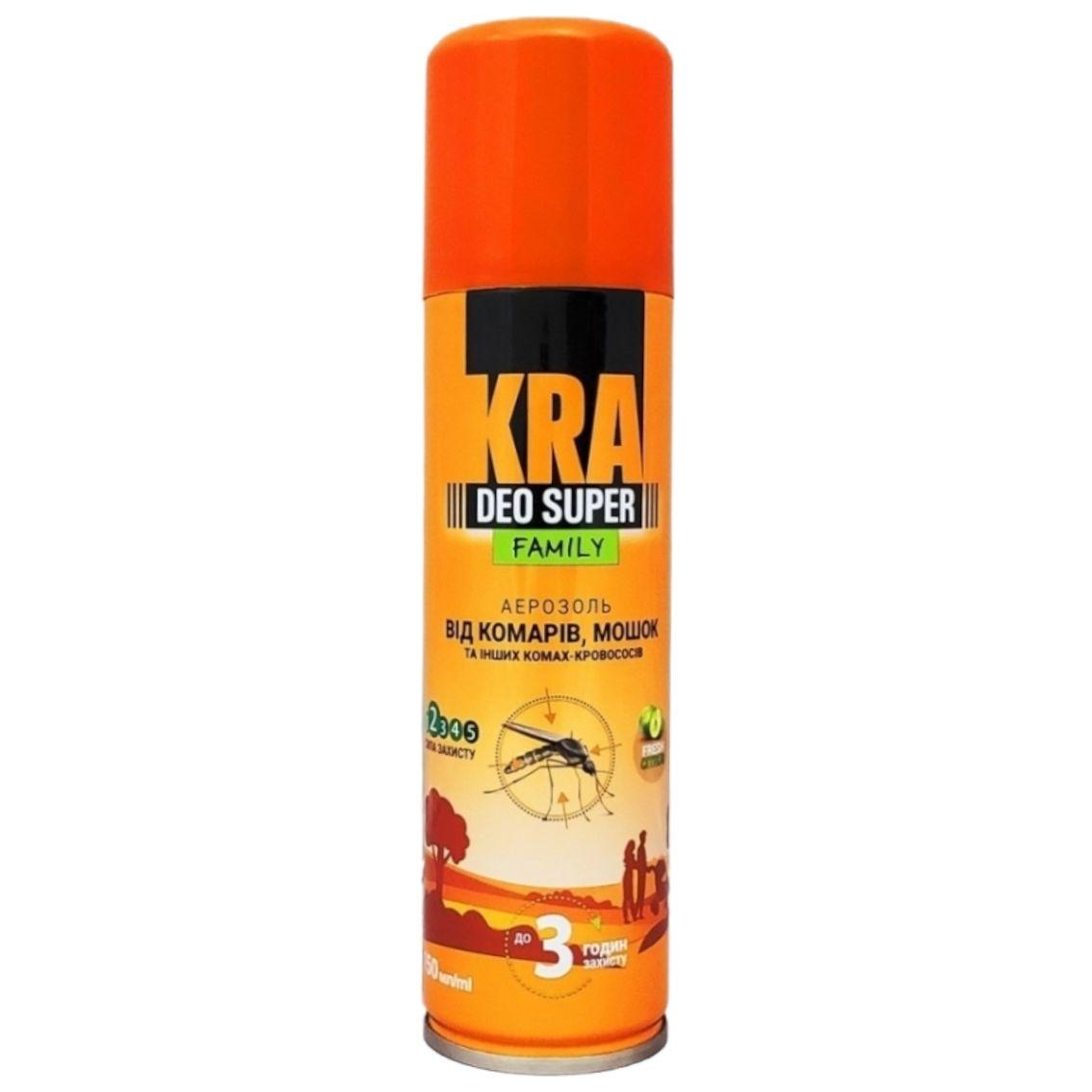 Аерозоль репелент КRА DEO FAMILY від комарів, гедзів, мокреців і мошок (цитрус) 150мл (дета 7%) 1/12/48шт
