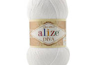 Пряжа Alize Diva (ализе дива) (летняя пряжа для вязания)- 55 белый