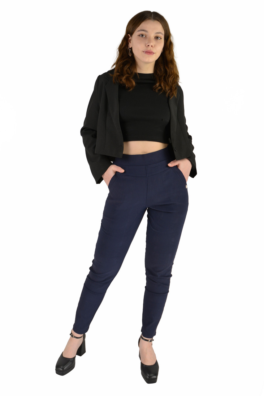 Штани жіночі стрейч-котон напівбатал Tovta XL — 5XL Лосини бавовняні офісні Синій колір
