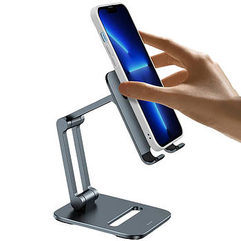 Металева підставка для телефона з регулюванням висоти Baseus Desktop Biaxial Foldable Metal Stand (сірий)