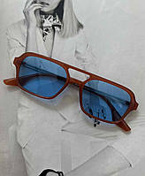 Сонцезахисні окуляри з подвійною переносицею унісекс Карамельний з блакитним (0681)