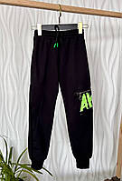 Спортивные штаны для мальчика с ярким накатом,черные,рост 128 см,Турция
