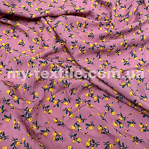 Штапель прінтованний Троянди жовті на пудрі