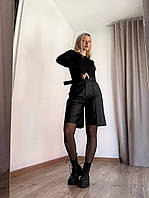 Женские шорты Бермуды с эко-кожи черного цвета 26926 Ro S