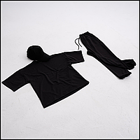 Стильный блестящий костюм футболка и штаны черные, базовый легкий спортивный комплект костюм универсальный