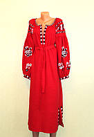 Сукня вишита "Віта Кін" на червоному льоні ручної роботи
