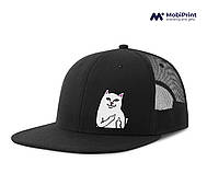 Кепка Snap Mesh з принтом мем Белый Кот с пальцем (meme Cat Middle finger) Чорний