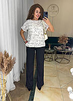 Жіночий комплект штани+блузка молочного кольору 27368 АL 46/48
