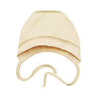 Чепчик шапочка на завязках из трикотажа в рубчик для новорожденных Ваниль Minikin