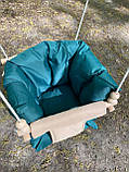Підвісна Непромокаєма Водостійка тканинна дитяча гойдалка Comfort + Бежева з темно зеленими подушкою та матрасиком, фото 2