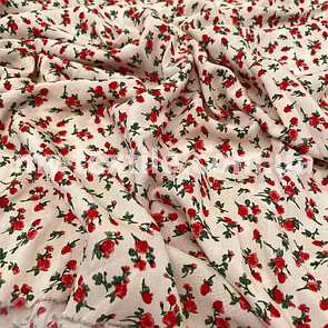Штапель прінтованний Яскраві троянди на молочному