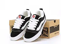 Женские мужские кеды Vans Knu Skool Black White черно белые Ванс Скул замшевые 35