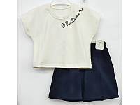 Летний комплект для девочки футболка и шорты 76 (134см-140см), Темно-синий