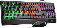 Набор геймерской клавиатуры и мыши Rii RK400 с RGB-подсветкой QWERTZ (немецкая раскладка)