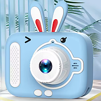 Детский фотоаппарат с фронтальной камерой, чехлом, поддержкой карты памяти и MP3 X900 Rabbit Голубой 44677