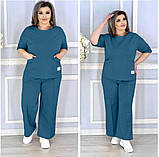 Літній повсякденний жіночий брючний костюм батал: футболка + штани (р.48-58). Арт-3402/35, фото 2