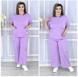 Літній повсякденний жіночий брючний костюм батал: футболка + штани (р.48-58). Арт-3402/35, фото 4