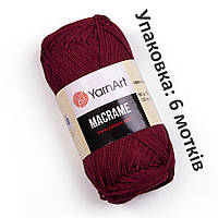 YarnArt Macrame пряжа бордовая (№145) полиэстер упаковка, ярнарт макраме