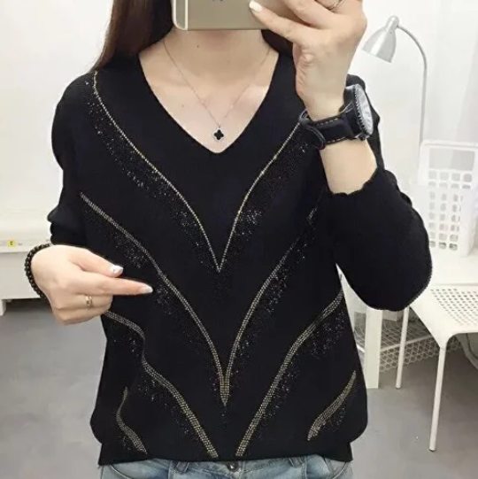 Жіночий пуловер джемпер з V-подібним вирізом 2XL чорний