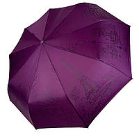 Женский складной зонт автомат на 9 спиц c тисненым принтом Парижа от Frei Regen фиолетовый 0822-2