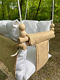 Підвісна Непромокаєма Водостійка тканинна дитяча гойдалка Comfort + Бежева з белая подушкою та матрасиком, фото 2