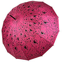 Женский зонт-трость на 16 спиц с абстрактным принтом полуавтомат от фирмы Toprain ярко-розовый 01541-10