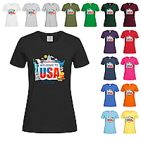 Черная женская футболка Welcome to USA (26-1-10)