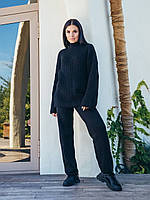 Женский теплый стильный вязаный спортивный костюм свитер и штаны Brioni 5 Цветов! Размер 42-48 Черный