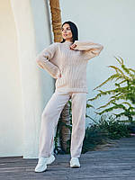 Женский теплый стильный вязаный спортивный костюм свитер и штаны Brioni 5 Цветов! Размер 42-48 Бежевый