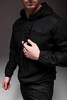 Рубашка мужская льняная с капюшоном летняя весенняя повседневная черная