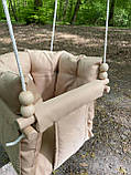 Підвісна Непромокаєма Водостійка тканинна дитяча гойдалка Comfort + Бежева з подушкою та матрасиком, фото 3