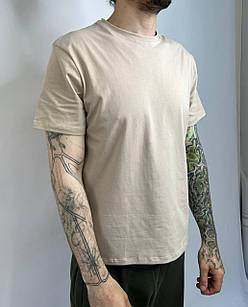 Футболка літня хб чоловіча бежева базова, легка світла бавовняна футболка для чоловіка