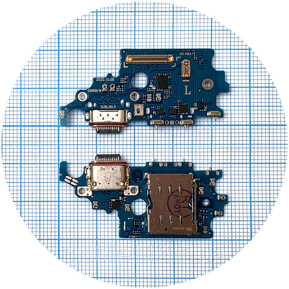 Шлейф Samsung Galaxy S21 5G G991B з роз'ємами зарядки та Sim-карти з мікрофоном (AAA)