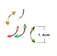 Сережки банан для пірсингу брови (медяча сталь) з яскравими конусними наконечниками (акрил).