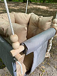 Підвісна Непромокаєма Водостійка тканинна дитяча гойдалка Comfort + Сірий з Бежевими подушкою та матрасиком, фото 2