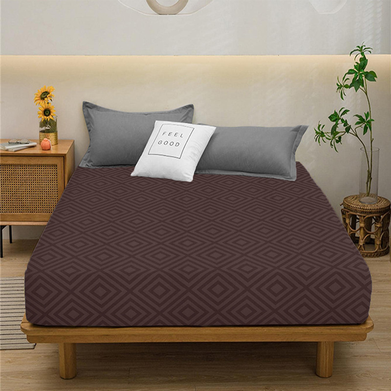 Міцне натяжне простирадло на гумці з бязі бавовна (140*200*25) однотонне ромб коричневий