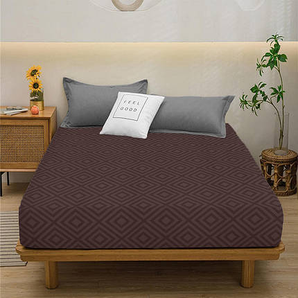 Міцне натяжне простирадло на гумці з бязі бавовна (140*200*25) однотонне ромб коричневий, фото 1