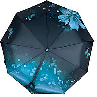 Женский складной зонт полуавтомат c принтом Эйфелевая Башня и цветы от Susino бирюзовый Sys 03025-1
